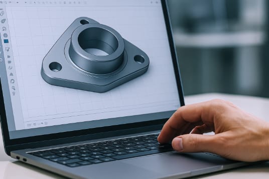 photo of hand on laptop showing a 3d rendering .