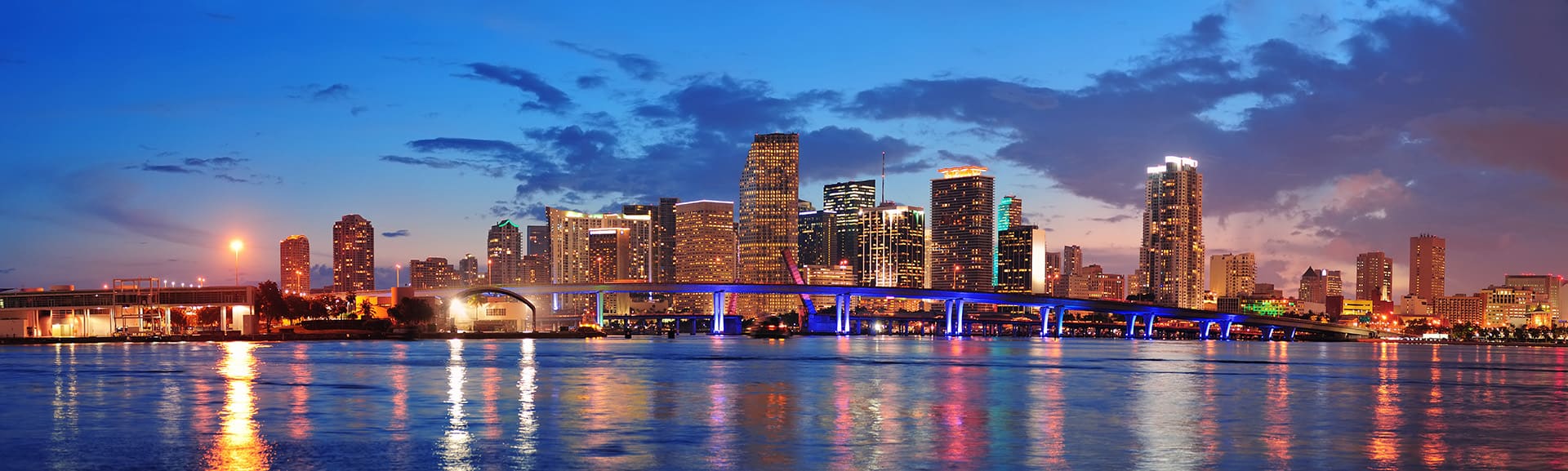 photo of night skyline of miami waterfront