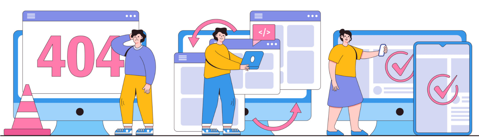 illustration of tech workers with huge computers